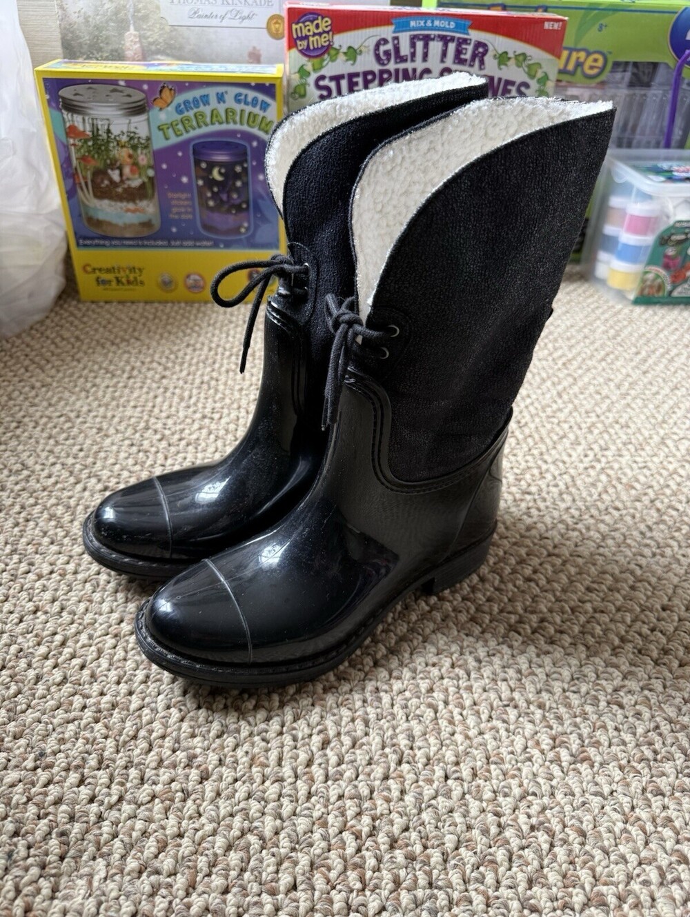 Women’s Black Rain and Snow Boots with Faux Fur Lining Size 7